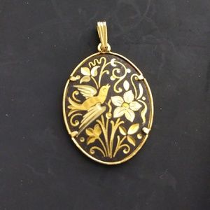 Vintage Spanish Damascene Floral Bird Pendant